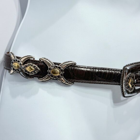 Brighton Silver Buckle Dark Brown Leather Western Belt Women's M (30) - Picture 3 of 16